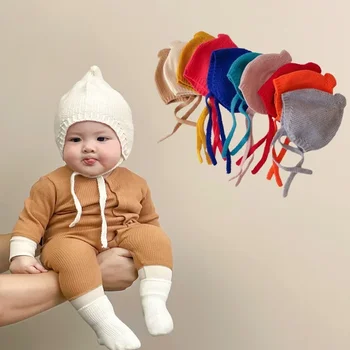 1 gabalas naujagimio fotogrpahy rekvizitas Skrybėlė berniukui mergaitei Mada Vienspalvis megztas beanie kūdikiui Pavasario rudens šilta kepurė