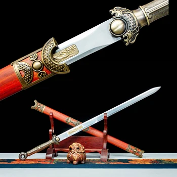 102cm Viduramžių metalas Tikrasis kardas Kung Fu riteris Tikras plienas Auksinio drakono žiedo galva Samurajus Tango kardas Aštrus ginklas katana