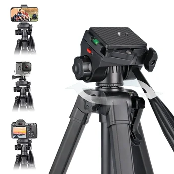 151cm/59.4in Reguliuojamo aukščio kelioninės kameros trikojis, skirtas Canon Nikon DSLR, telefono stovo laikiklis 360 laipsnių panoraminei fotografijai