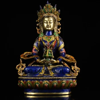 21cm Tibeto šventykla Puikus varis Cloisonne išraižyta amitayus Budos statula