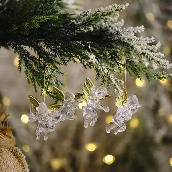 4vnt Kalėdinio angelo papuošalai 3d Xmas dekoravimas Auksiniai sparnai Skaidrus angelas Pakabinamas ornamentinis pakabukas namams