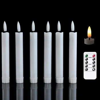 6 mirgančių liepsnojančių 6.5inch nuotolinių LED dekoratyvinių žvakių pakuotė, baterija valdomos trumpos smėlio / baltos spalvos žvakidės
