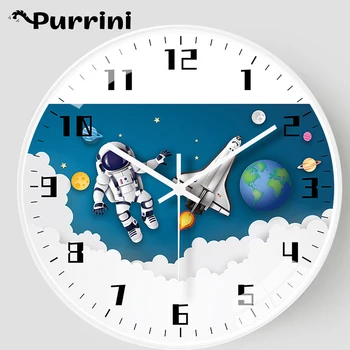 8 colių sieninis laikrodis Vaikų miegamasis Tylus antras elektroninis laikrodis Astronautų tyrinėjimo kambario dekoravimas Kvarcinis laikrodis Namų dekoras