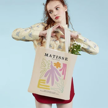 Abstract Flower Market Matisse Cocktai Nordic Shopper Bag Double Print Women Tote Handbag Casual Canvas Lady Shopping Bags