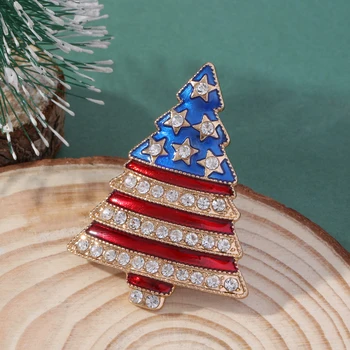 Amerikos vėliava Kalėdų eglutės atlapų smeigtukai Madingos pilno krištolo emalio augalų sagės moterims Mergaitės Berniukai Medžiaginis krepšys Šventiniai papuošalai