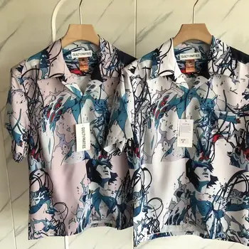 Aukščiausios kokybės pilni graffiti Wacko Maria marškinėliai Vyrai Moterys Vasaros Havajų paplūdimio stilius Laisvalaikio atlapai kišeniniai marškiniai