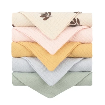 Baby Face-Towel Soft Burp Cloth Breathable Infant Wash Cloth Square Towel Drooling Lib Facecloth with Hang-Hook 5PCS