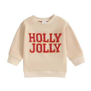 Baby Girl Boy Kalėdinė apranga Crewneck džemperis Laiškų siuvinėjimas ilgomis rankovėmis Megztinis Mažylis Žieminiai drabužiai