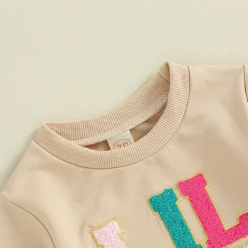 Baby Girls džemperiai Spalvingi laiškų siuvinėjimai ilgomis rankovėmis Apvalaus kaklo megztiniai Fall Tops