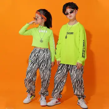 Berniukai Hip Hop Stripe Kelnės Girls Crop Top 2 Dalių rinkiniai Vaikiški džemperiai Šokių drabužiai Apranga Vaikų džiazo gatvės kostiumai Gatvės apranga