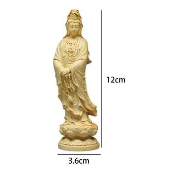 Boxwood Guanyin skulptūra Bodhisattva Feng Shui amatų meditacija Budos statula biuro staliniams kompiuteriams Kolekcionuojami miegamieji Dekoras