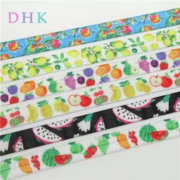 DHK 5/8'' 5yards vaisiai citrina atspausdinti Fold Elastic FOE stretch ribbon galvos apdangalas 