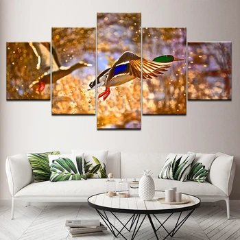 Drobės tapyba Skraidantys spalvingi paukščiai 5 vnt Sienų dailė Tapyba Moduliniai tapetai Plakatas Svetainės spausdinimas Namų dekoras