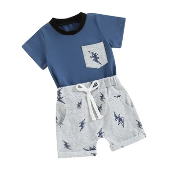 fhutpw Mažylio berniuko drabužiai Vasaros trumpomis rankovėmis raidžių viršūnės Laisvalaikio šortų rinkinys Kūdikis 6 12 18 24 mėnesių apranga