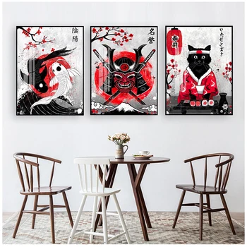 Japonų samurajų plakatai Abstrakčios tapybos paveikslėliai Ruby Geisha drobės atspaudai Sienų menas svetainei Namų dekoras Be rėmo