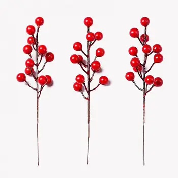 Kalėdiniai dirbtinių raudonų uogų stiebai tikroviški ryškios spalvos Nereikia laistyti dirbtinių uogų šakų Namų dekoras Kalėdos 