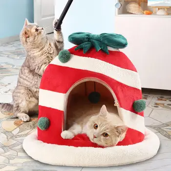 Kalėdų kačių namelis Šiltas žiemos nuimamas plaunamas pagalvėlė Neslidi miela kačių lovos Kačių palapinės Kačių slėptuvės kačiukui Katės šuniukas