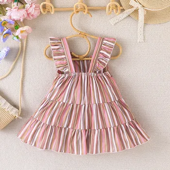 Kids Girls Dress Toddler Baby Fashion Summer Print Ruffle Princesės suknelė be rankovių vakarėlis Vestidos laisvalaikio drabužiai Nauji 6M-3Y