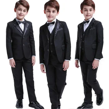 LOLANTA 5Pcs Black Toddler Boys Suits Wedding Formal Children Suit Tuxedo Dress Party Ring bearer 3-12 Years Kids Gentlemen Suit