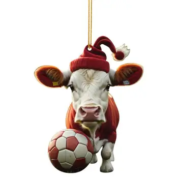 Medžio akriliniai pakabukai Kalėdinis 2D animacinis filmas Karvės ornamentas Kūrybinės medžio dekoracijos su ryškiu karvės dizainu židinio durims