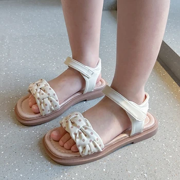 Mergaitės Plisuotos basutės Polka Dot Paprastas mados stilius Minkštas dugnas Universalūs vaikiški laisvalaikio batai 2023 Vasaros vaikų atvirų kojų butai