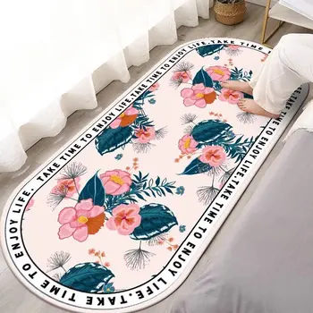 Modernus gėlių stiliaus ovalus kilimas miegamajam Didelio dydžio minkštas elipsinis kilimas svetainei Elastingas lovos galo kilimėlis Neslidūs naktiniai kilimėliai