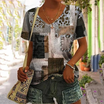 Moterų mados drabužiai Laisvalaikio trumpomis rankovėmis atspausdinti topai Vasaros mados marškinėliai XS-8XL