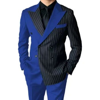 Naujas vyriškas kostiumas 2 dalių dryžuotas margas pokylių rinkinys Jaunikis Geriausias vyro smokingo vakarėlis(Švarkas+Kelnės)