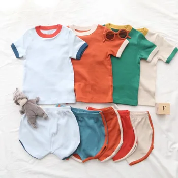 Nauji vasaros vaikiški trikotažai ir šortai Drabužių komplektai FV Brand Boys Girls Mieli marškinėliai trumpomis rankovėmis Viršus Baby Child Cotton Drabužių komplektas