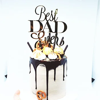 Paprastas dizainas TĖTIS Gimtadienio tortas Topper Auksinis Juodas akrilas Laimingos Tėvo dienos vakarėlis Tortas Toppers Desertų dekoravimas Šventinė dovana
