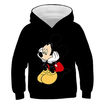 Paprastas juodas vaikiškas džemperis su gobtuvu mielas animacinis filmas Peliukas Mikis Grafinis berniukas mergaitė sportinė apranga atsitiktinis laisvas pavasario rudens lauko topai