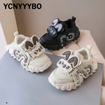 Rudens vaikų sportiniai sportbačiai Vaikai Juodi prekės ženklo batai Baby Girls Fashion Casual Sneakers Boys Rabbit Chunky Sneakers Trainers