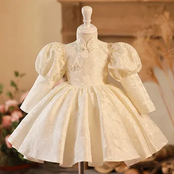 Suknelė ilgomis rankovėmis Mergaitė Suknelė Krikšto suknelės mergaitėms 1-ųjų metų gimtadienio vakarėlis Vestuvinė suknelė Krikštynos Kūdikių drabužiai