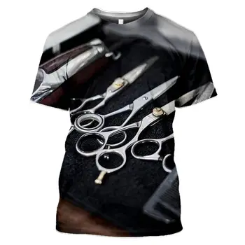 Summer Men Fun Barber Shop Tools Printed T-Shirt Fashion 3d Printed O Collar Short Sleeve Street Personality Loose Top 6xl