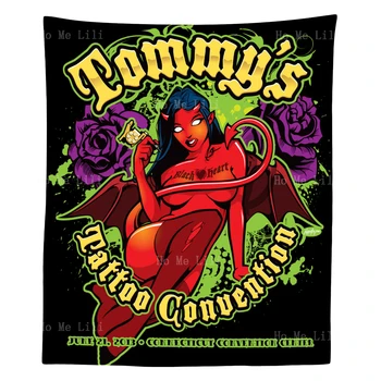 Thomas Tattoo Convention logotipas Raudona seksuali demonė moteris papuošia kambarius gobelenais