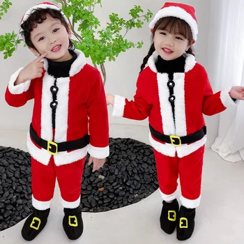 Vaikai Kalėdų rinkiniai Berniukai Mergaitės Kalėdų senelis Kostiumai Vaikų karnavalo vakarėlio apranga Baby Xmas raudonos viršutinės kelnės 2PSC Kostiumai 1-12Y