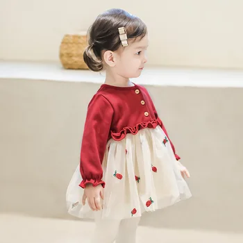 Vaikiška suknelė mergaitėms Suknelė kūdikiams Vestidos Princesės Vestidos ilgomis rankovėmis Laisvalaikio tinklelis Patchwork kostiumas mergaičių drabužiams
