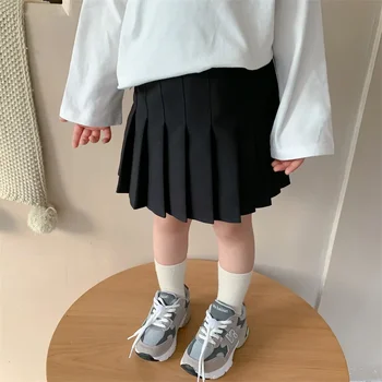 Vaikų drabužiai 2023 Pavasaris Naujas mergaičių pusiau kūno sijonas Plisuotas sijonas, madingas ir universalus trumpas sijonas