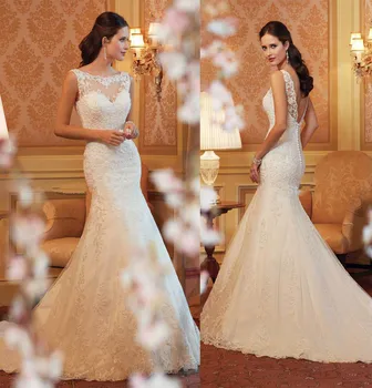 Vestido seksualios be nugaros undinės vestuvinės suknelės nėriniai mielaširdinga vestuvinė suknelė 2015 karštas išpardavimas sweetangel tikros vestuvinės suknelės AQ37