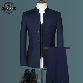 Vyriškas stovo apykaklė Zhongshan kostiumas Dviejų dalių komplektas Vientisa spalva Paprasta mada Vienspalvis verslas Laisvalaikio formalus darbo drabužių komplektas