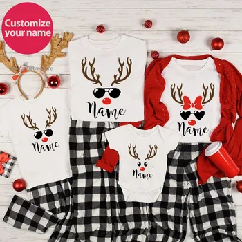 Šiaurės elnių kalėdiniai marškiniai Pasirinktinis pavadinimas Šeima Atitinkantys kalėdiniai marškinėliai Personalizuota Šventinių Kalėdų Naujųjų metų šeimos išvaizda Apranga