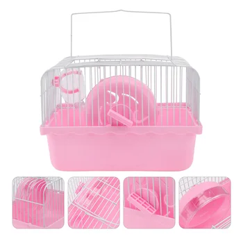 Žiurkėnų narvas Travel Carry Rat Cage Small Pets Supplies Žiurkėnų žaislų priedai (rožiniai)
