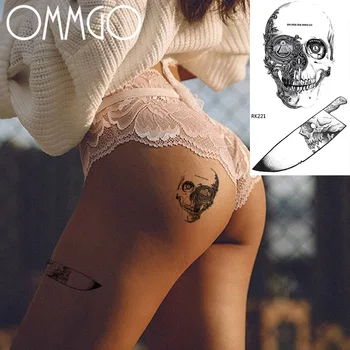 Žmogaus skeleto peilis Mirtis Kaukolė Laikinos tatuiruotės vyrams Moterys Kūno menas Ranka Koja Kulkšnis Tatoo Popierinis lipdukas Netikra tatuiruočių pasta