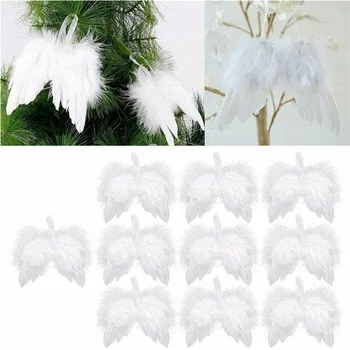 1/10PCS Angel White Feather Wing Kalėdų eglutės dekoro pakabinimo ornamentas Aukštos kokybės baltas vestuvių ornamentas Kalėdų Kalėdoms