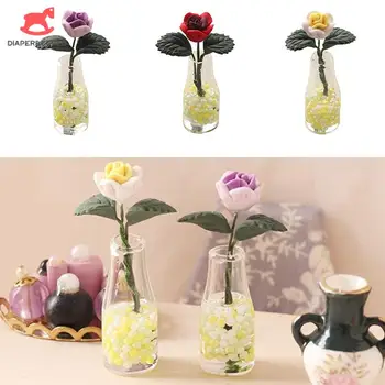 1:12 Lėlių namelis Miniatiūrinė rožių gėlių vaza Mini gėlių vazonas Gėlių kompozicija Vazoninis augalas Sodas Namų dekoro žaislas