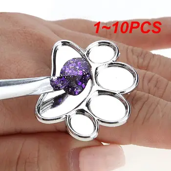 1 ~ 10PCS metalo mini nagų dailės spalvų paletė apvali / pėdsakų dizaino pirštų rašalo žiedų maišymo UV gelio dažymo dėklo manikiūro įrankiai