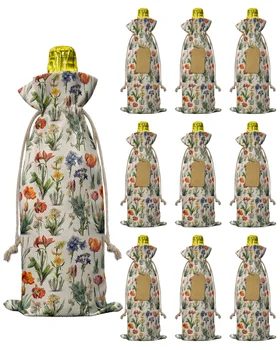 10vnt Gėlių retro vyno butelių krepšys su raišteliu Šventinis vakarėlis Dekoro vyno butelių dangteliai Dovana