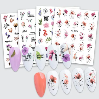 120 Dizainas Nagų spalvinga gėlė 3D vandens lipdukų raštų perkėlimas Lazerinis lipdukas Manikiūro lapų nagų dailės lipdukų dekoravimas