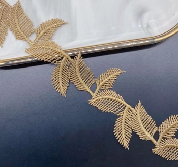1Kiemo plotis:6.5cm Lapo formos siuvinėti nėriniai Lolita Išskirtinė vandenyje tirpi aukso nėrinių siuvimo apdailos medžiaga (SS-4163)