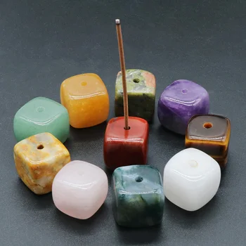 1PC Kvadratas Natūralus spalvingas kvarco akmens smilkalų laikiklis Gydomasis agato kristalų smilkalų pagrindas Aromaterapinis brangakmenio dekoravimas